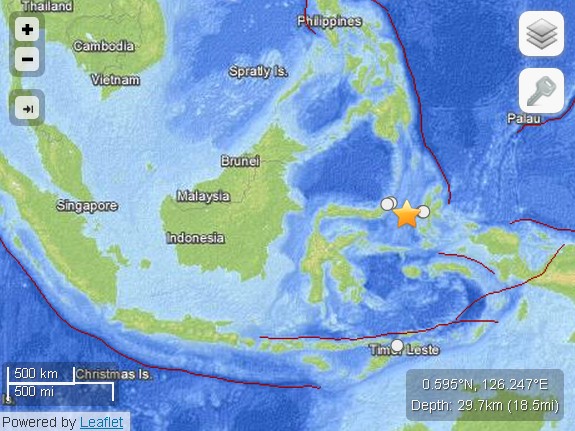 印尼海域发生5.8级地震震源深度29.7公里（图）