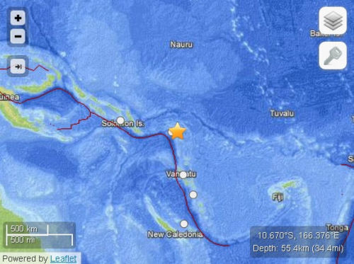 所罗门群岛近海连发生4次地震最大震级达6.2级