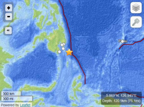 菲律宾海域发生4.9级地震震源深度120.9公里