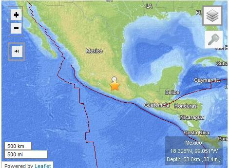 墨西哥中南发生5.8级地震震源深度53公里（图）